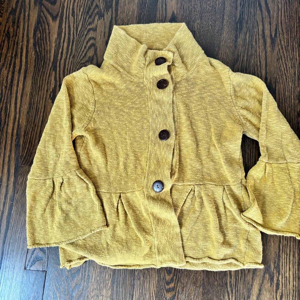 HABITAT Clothes to Live in Size Cardigan Sweater Medium Yellow Mock Neck Button